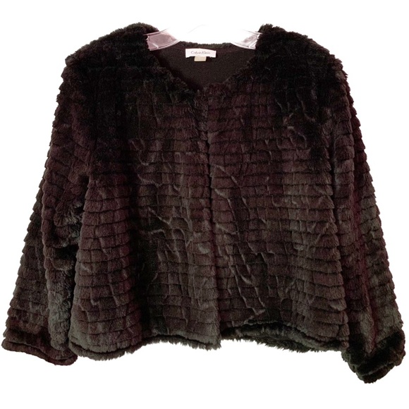 Calvin Klein Black Faux Fur Jacket - Picture 1 of 4